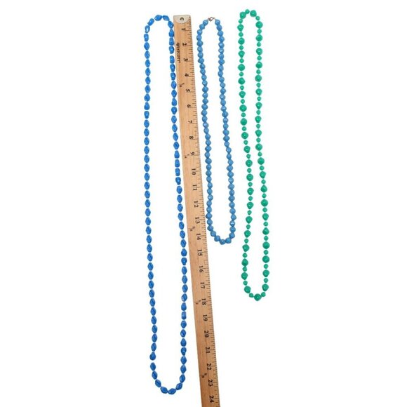 Vintage Acrylic Beaded Necklaces Asymmetrical Shaped Beads Blue Aqua Green  x 3 - Picture 3 of 5